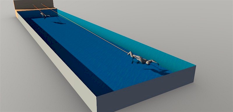 ilustração de atleta nadando longo percurso com o cinto de natação de látex